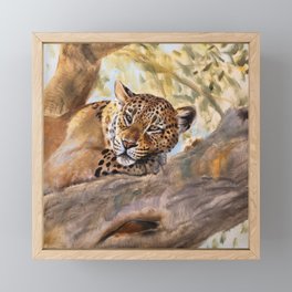 Tiger relaxing on a tree Framed Mini Art Print