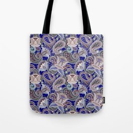 Vintage Blue Floral Paisley Pattern Tote Bag