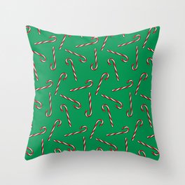 Candy Cane Red on Green Throw Pillow