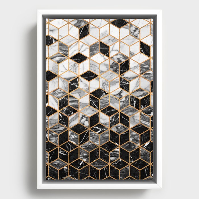 Marble Cubes - Black and White Framed Canvas