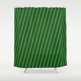 [ Thumbnail: Dim Gray & Dark Green Colored Pattern of Stripes Shower Curtain ]