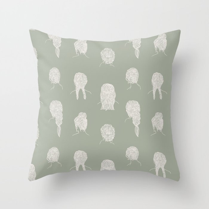 Braided Hairstyles - Dusty Green Throw Pillow