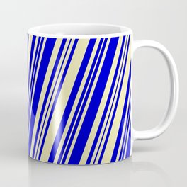 [ Thumbnail: Pale Goldenrod & Blue Colored Lines/Stripes Pattern Coffee Mug ]