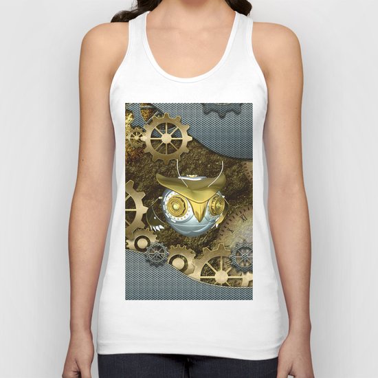 Steampunk, awesome owl Unisex Tank Top