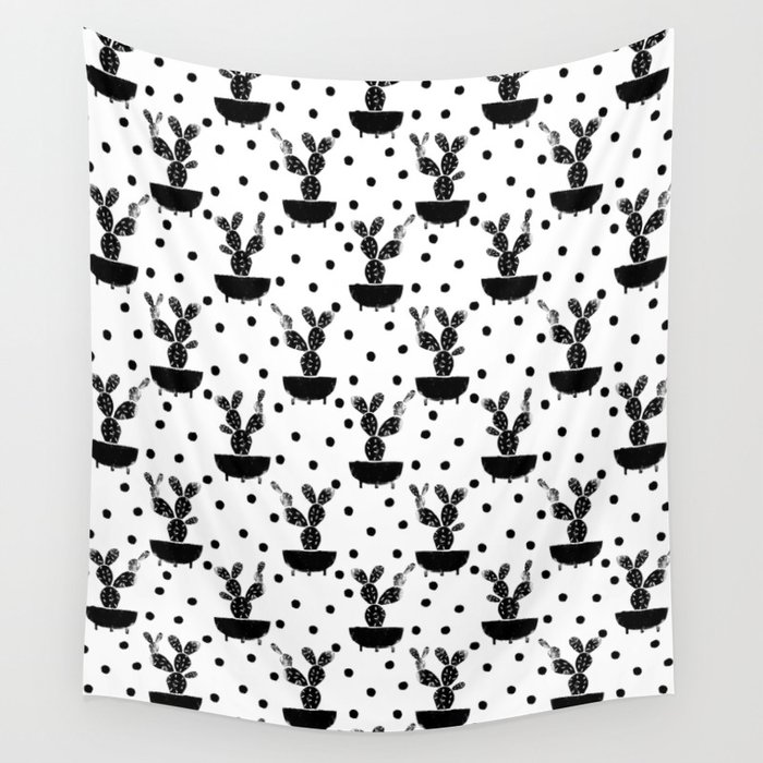 Cactus Linocut Houseplant Cute Black And White Must Have Trendy Lino Print Home Decor Dorm College Wall Tapestry By Monoo Society6