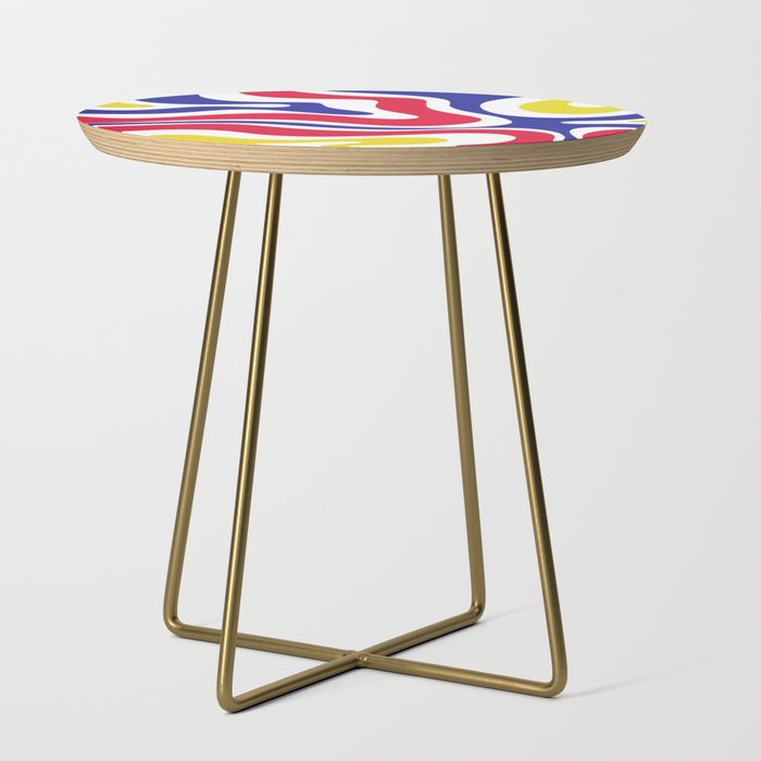 Modern Retro Liquid Swirl Abstract Pattern Square in Navy Blue Red Yellow White Side Table