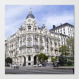 Spain Photography - White Beautiful  Building In Down Town Madrid Canvas Print