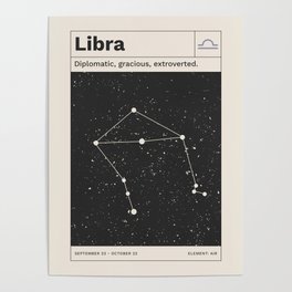 Libra Constellation Retro Minimalist Zodiac Sign Print Poster