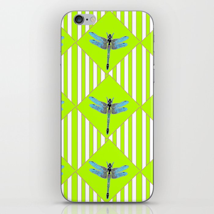 LIME GREEN COLOR BLUE  DRAGONFLY GEOMETRIC ART iPhone Skin