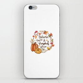 Autumn leaves pumpkin fall season design iPhone Skin
