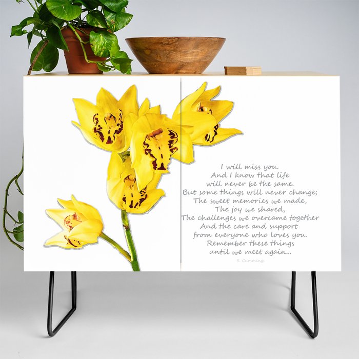 Yellow Orchid Flowers Art - Remember These Things Credenza