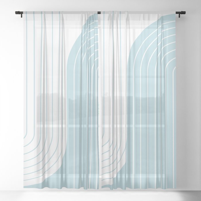 Two Tone Line Curvature XV - Sky Blue Sheer Curtain