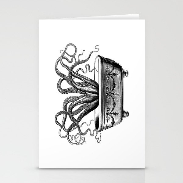 Tentacles in the Tub | Octopus in Bath | Vintage Octopus | Black and White | Stationery Cards