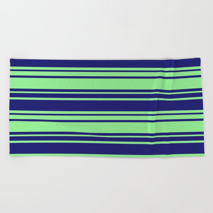 Midnight Blue and Light Green Colored Striped/Lined Pattern Beach Towel