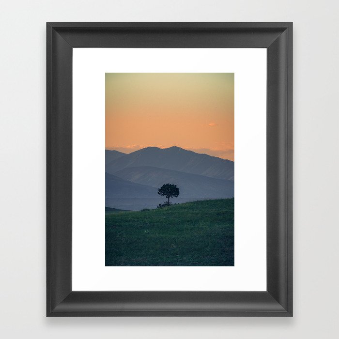 Lone Tree against Colorful Sunset Framed Art Print