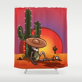 Cactus and skeleton at Sunset Shower Curtain