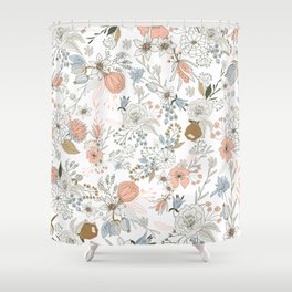 Abstract modern coral white pastel rustic floral Shower Curtain