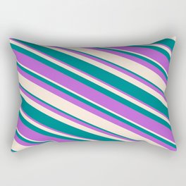 [ Thumbnail: Orchid, Beige & Teal Colored Lines Pattern Rectangular Pillow ]