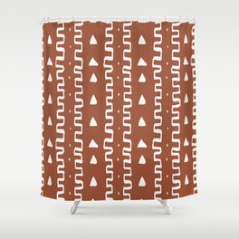 Merit Mud Cloth Rust Orange and White Triangle Pattern Shower Curtain