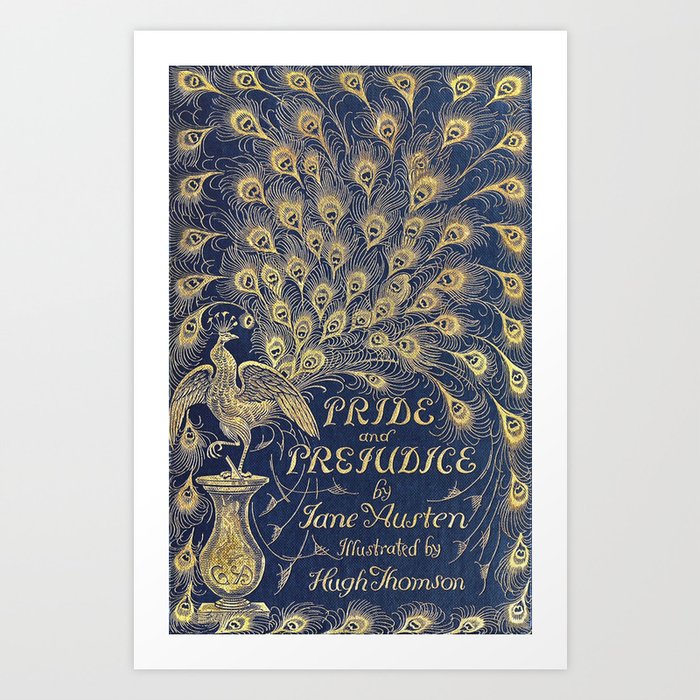 Pride and Prejudice by Jane Austen Vintage Peacock Book Cover Art Print