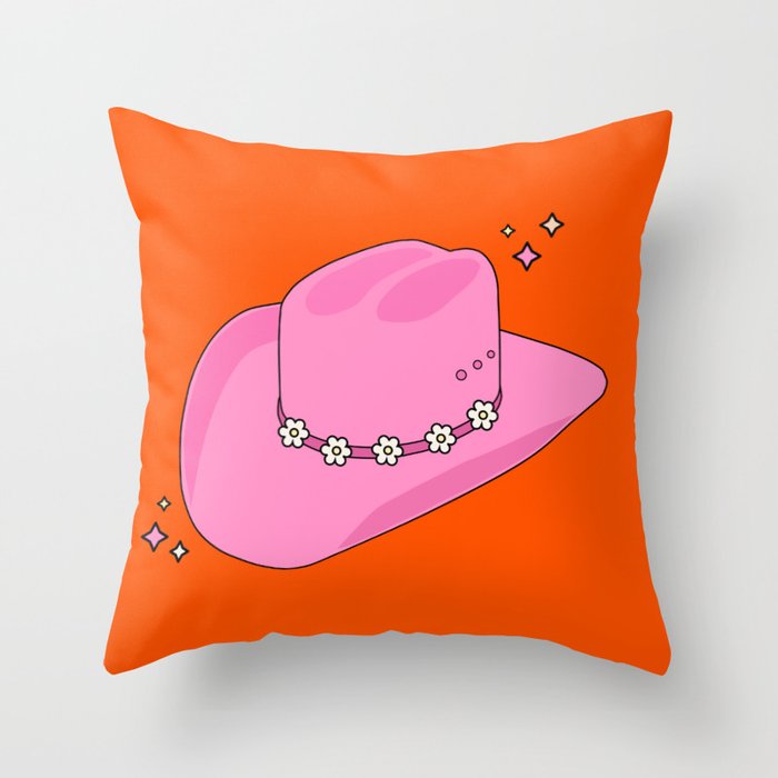 Cowboy Hat Print Orange And Pink Preppy Aesthetic Modern Decor Throw Pillow