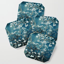 Van Gogh Almond Blossoms : Dark Teal Coaster