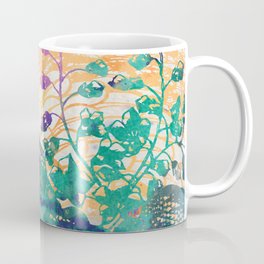 Spring Chinoiserie Stencil Print in Garden Green & Papaya Orange | Delicate Floral Asian Inspired Stencil Design Coffee Mug