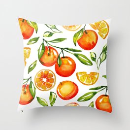 oranges watercolor tangerine fruit print Throw Pillow
