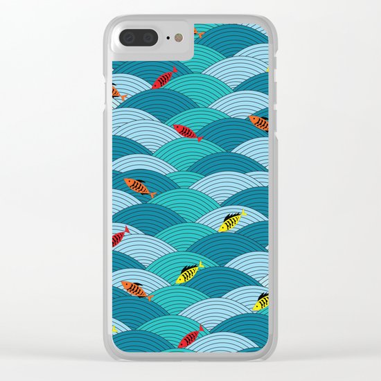 wave and fish Clear iPhone Case