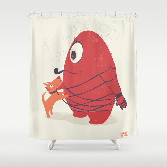Cyclopes Monster Blob & Orange Dog Shower Curtain