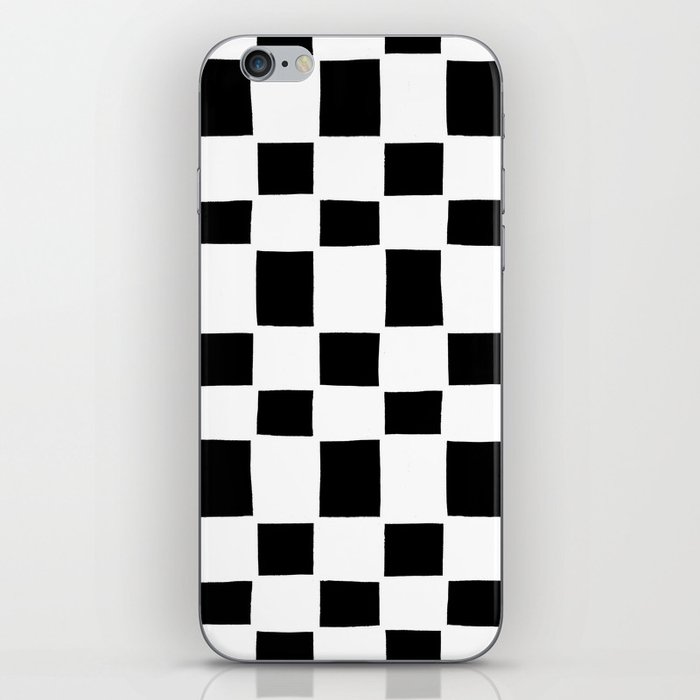 Tipsy checker in black and white iPhone Skin