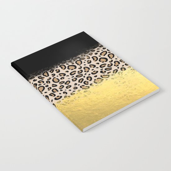 Wilder - black gold foil cheetah print animal pattern spots dots bold modern design sparkle glitter Notebook