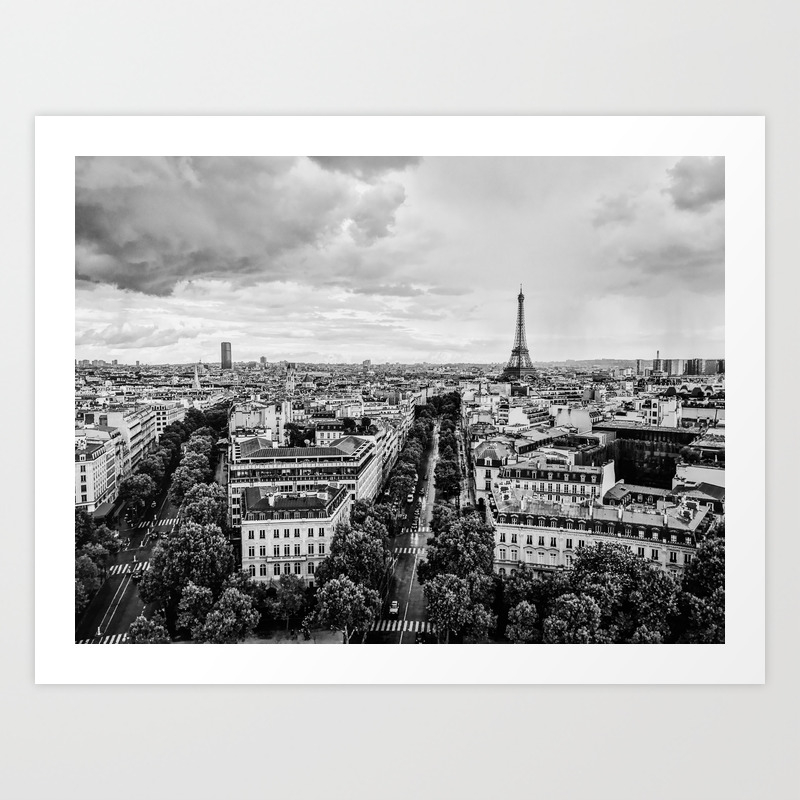 Black White Paris Skyline Art Print By Lenamirisola Society6