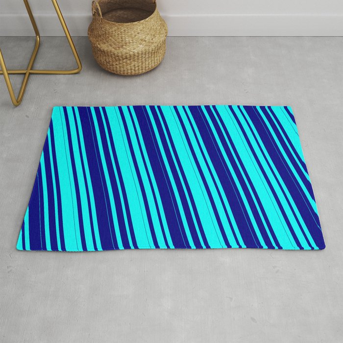 Cyan & Blue Colored Lined Pattern Rug
