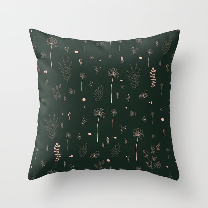 Wild botanical pattern Dark Green Edition Throw Pillow
