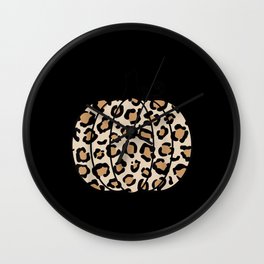 Pumpkin Leopard Print Thanksgiving Fall for Women Wall Clock