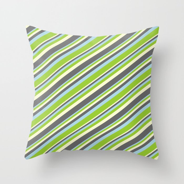 Light Yellow, Dim Gray, Light Blue & Green Colored Lines/Stripes Pattern Throw Pillow