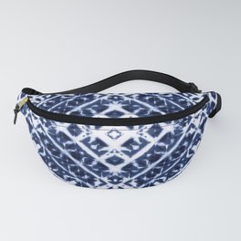 Baroque tie dye of white and indigo blue squares Fanny Pack