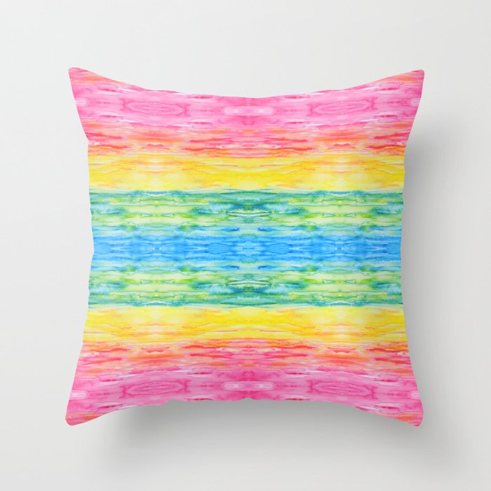Joyful Watercolor Rainbow Stripes Throw Pillow