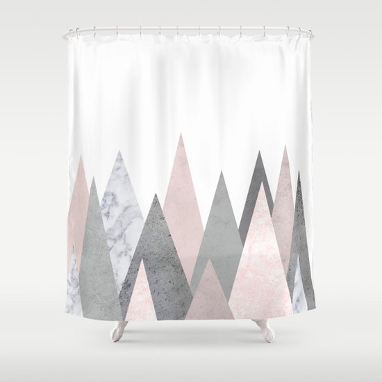 Blush Marble Gray Geometric Mountains Shower Curtain By