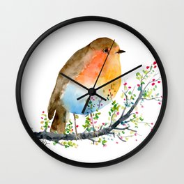 Watercolor Robin on Berry Branch Wall Clock