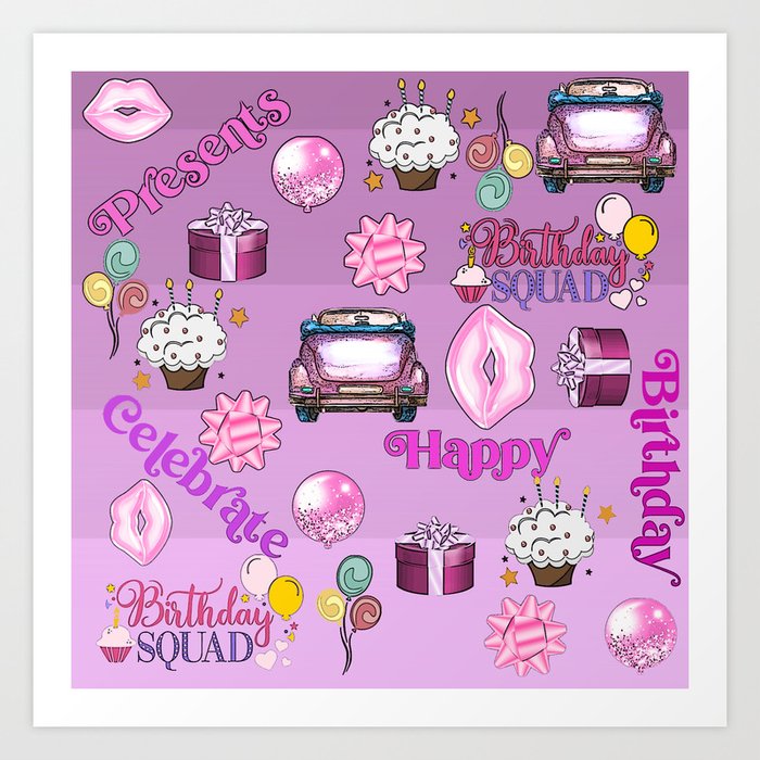 Pink Birthday Pop Art Pattern   Art Print