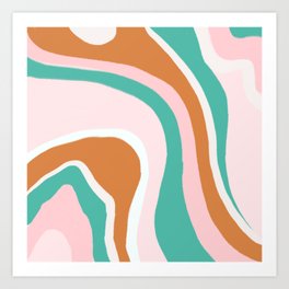 Pink + Turquoise Abstract Modern Brush Strokes Art Print