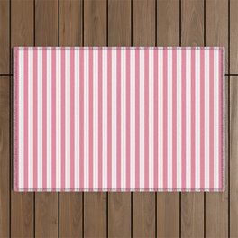 Small White and Shell Pink Cabana Beach Bubble Stripes Outdoor Rug