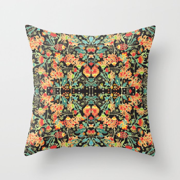 Seamless vintage chaotic decorative abstract floral pattern Throw Pillow