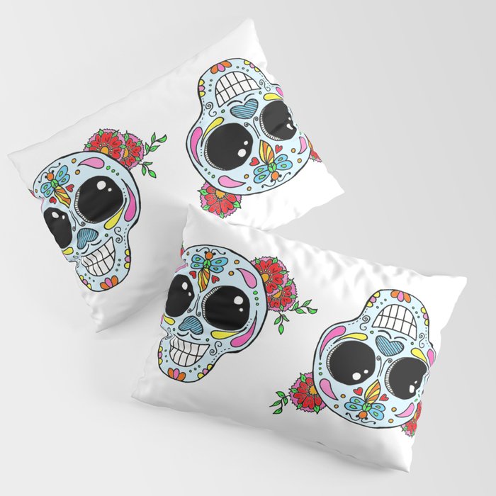 Sugar skull with flowers and bee Pillow Sham