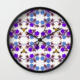 Purple and Blue Floral Design Wall Clock