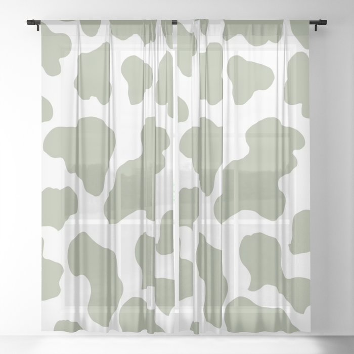 Sage Green Cow Print Aesthetic Pattern Sheer Curtain by