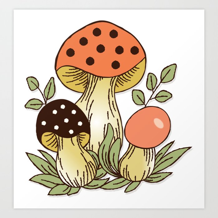 Retro 70&rsquo;s Cottage Core Mushroom Art Print by groovy galaxy | Society6