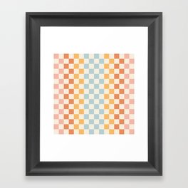 Retro Check Stripes Pattern in Light Muted Orange Blush Blue Cream  Framed Art Print